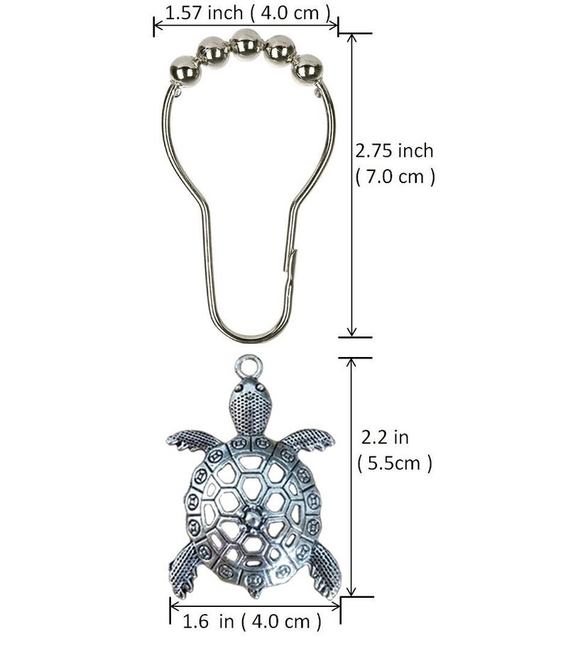 Aimoye Sea Turtles Shower Curtain Hooks Rings - Silver Metal Shower Hooks for Shower Curtain, Rust Proof Shower Curain Hooks Clips Bathroom Accessories Set, Ocean Tropical Beach Theme Bathroom Decor - Image 2